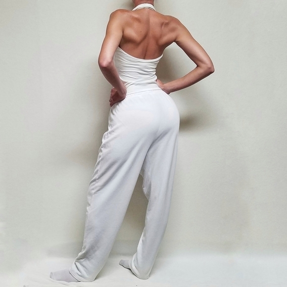 VINTAGE Victoria's Secret White Halter Top Loose Fit High Rise Sweatpants Outfit - Picture 3 of 16